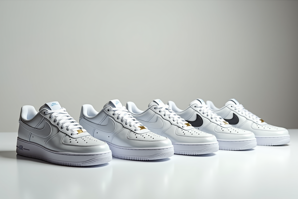 Sélection de sneakers Air Force 1 édition limitée sur un fond blanc