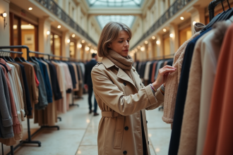 Femme élégante dans un grand magasin parisien en soldes