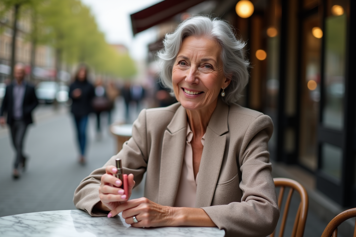 Femme élégante souriante avec rouge à lèvres rose