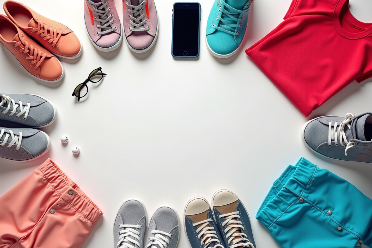 Disposition de vêtements colorés et accessoires pour ados