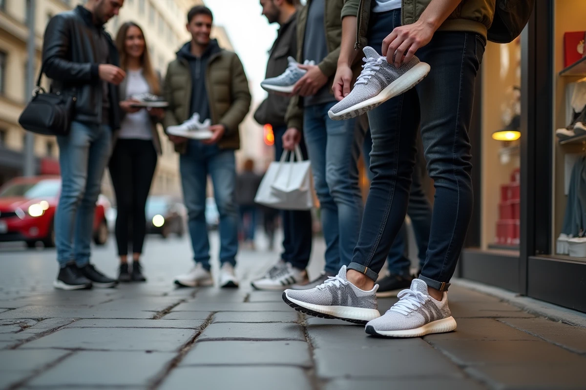 Groupe de passionnés de sneakers compare des modèles en ville