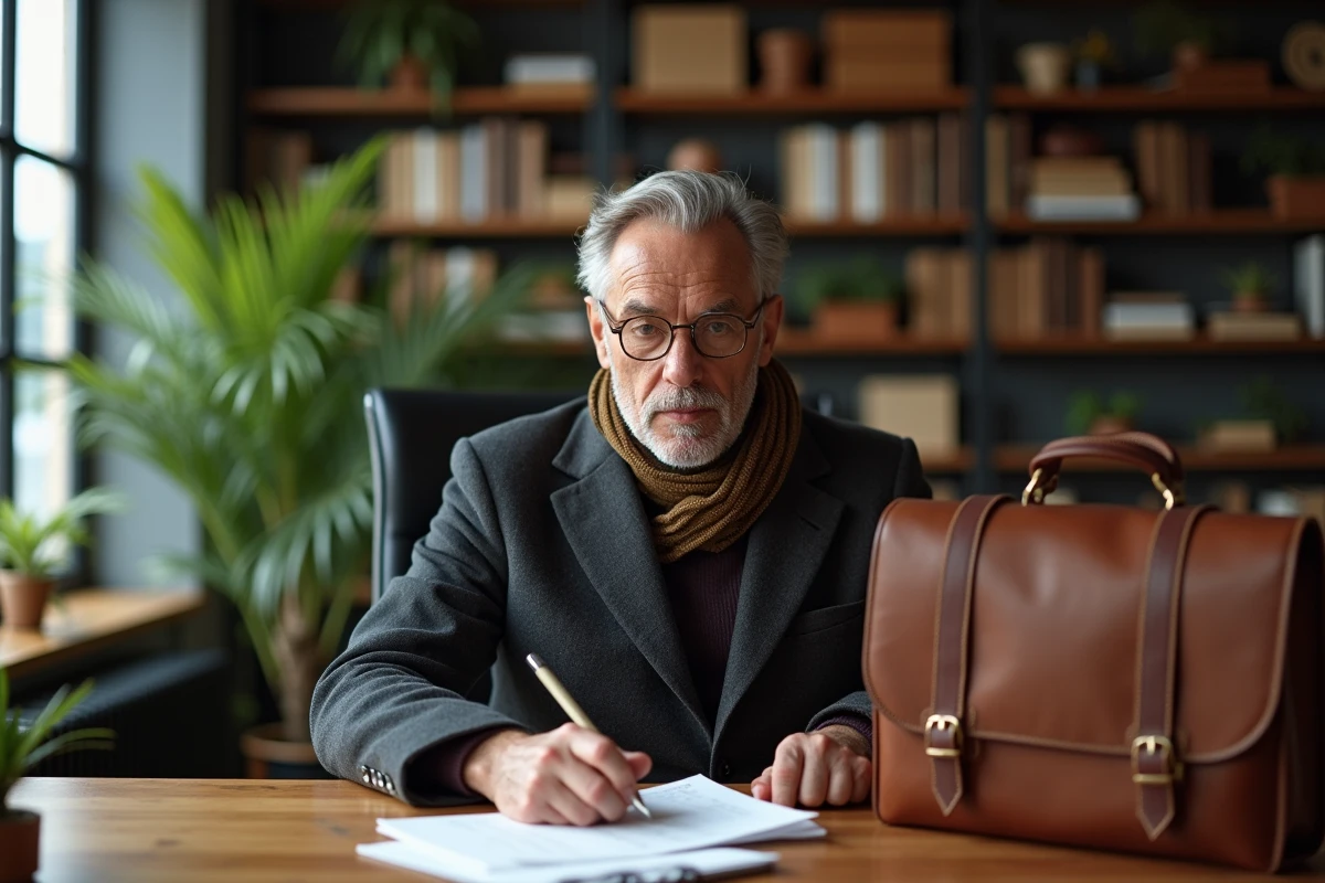 Homme d affaires avec sacoche en bureau moderne