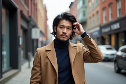 Homme élégant avec mullet moderne en ville