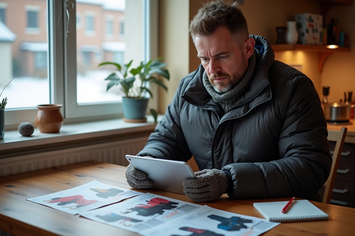 Homme planifiant ses achats de vetements d hiver à la maison