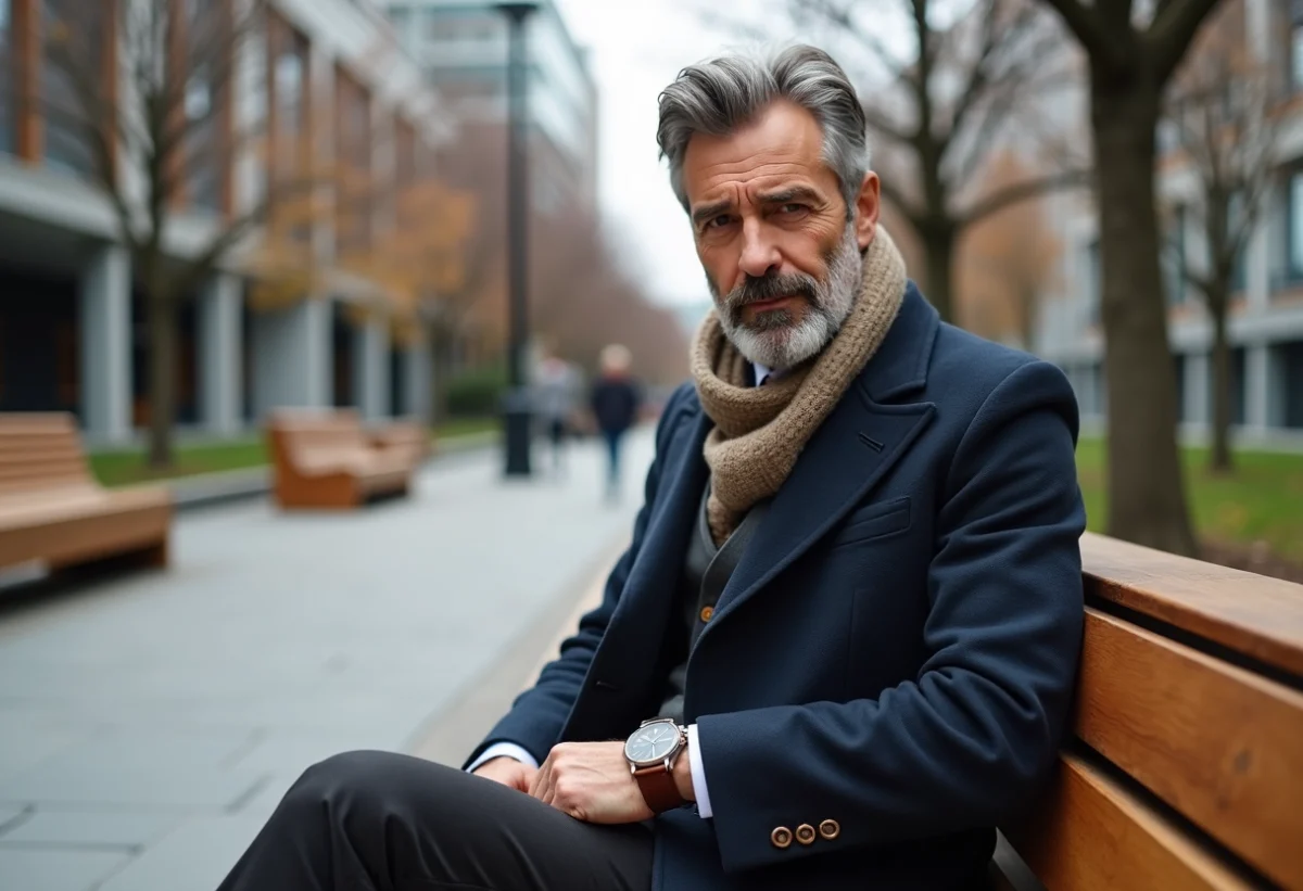 Homme élégant en manteau en laine ajusté et montre classique