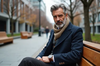 Homme élégant en manteau en laine ajusté et montre classique