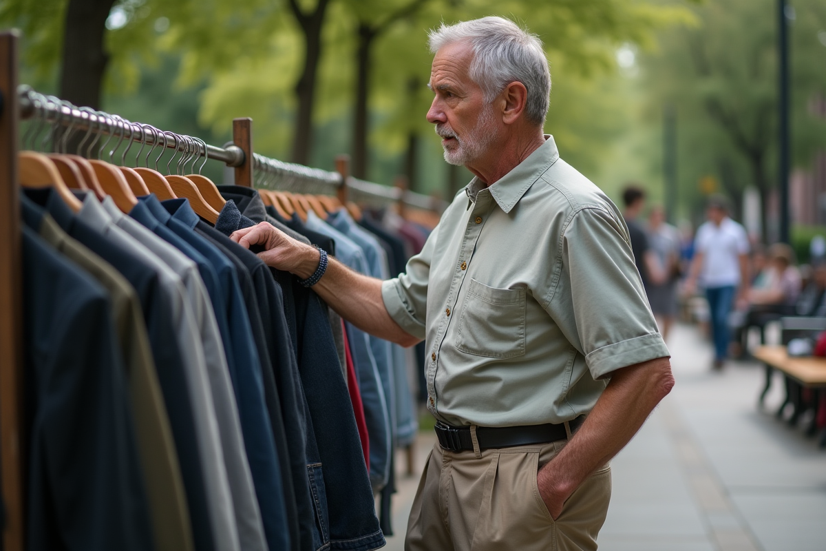 Homme examine un vêtement lors d