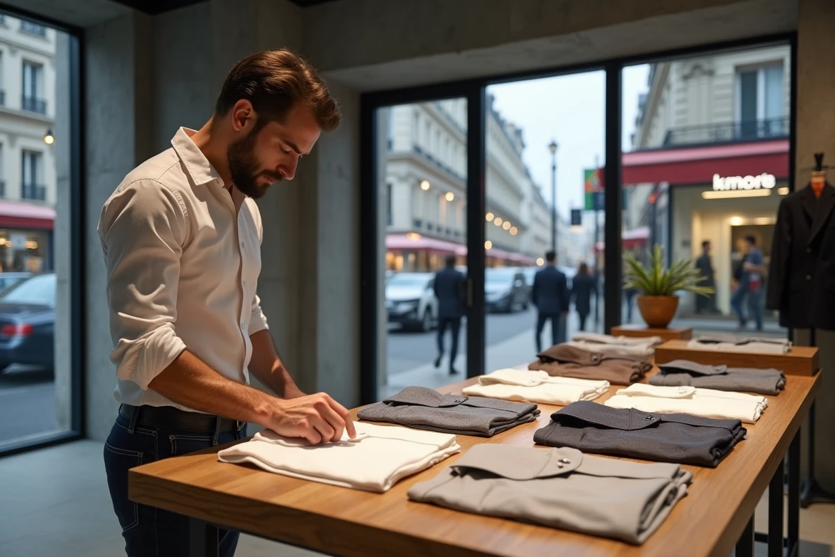 Homme professionnel choisissant une chemise dans un magasin moderne