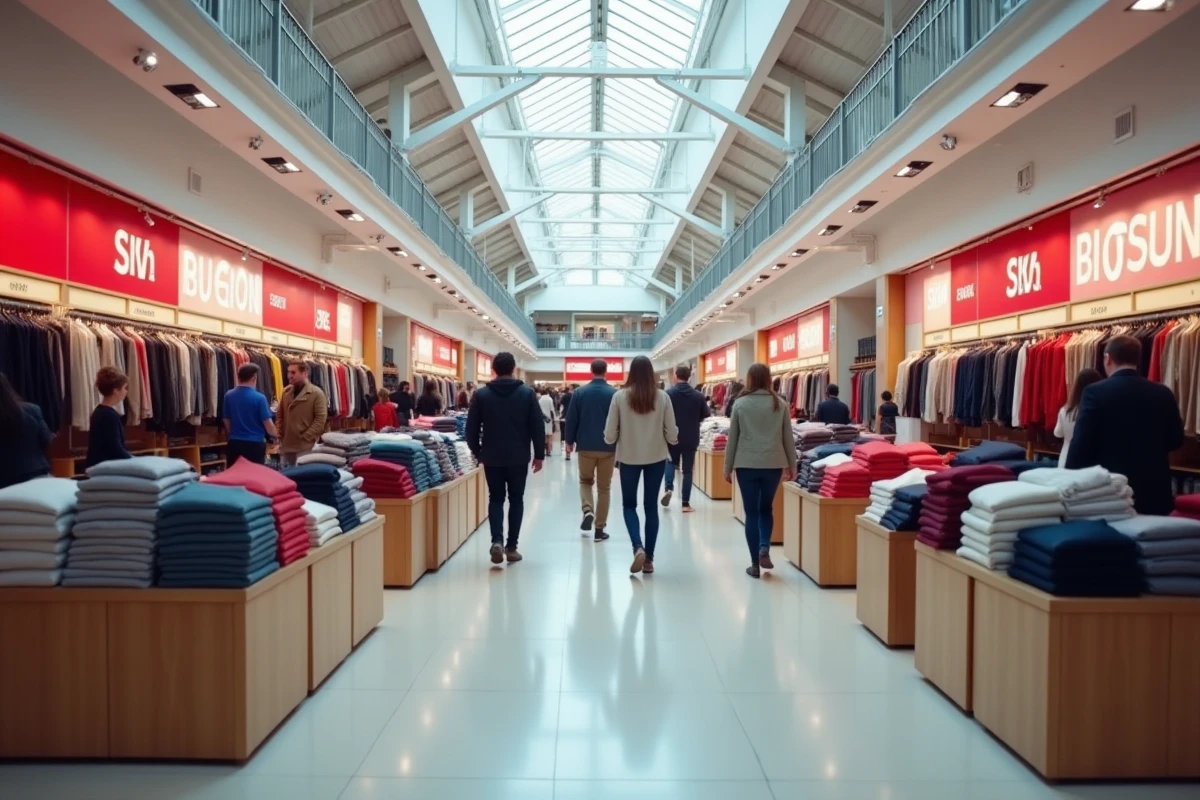 Vue intérieure grand angle du magasin C&A de Noyelles-Godault avec des clients qui font leurs courses dans les rayons