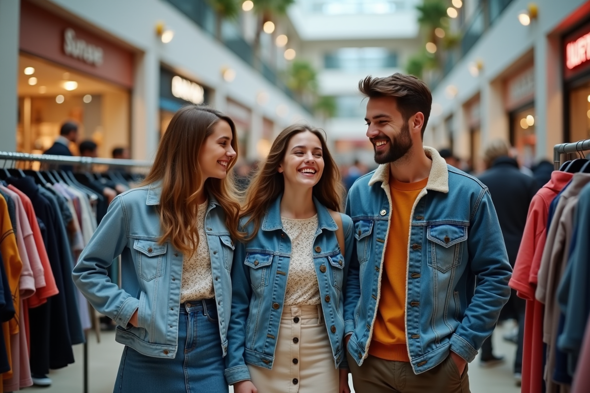 Groupe de jeunes adultes souriants dans un centre commercial