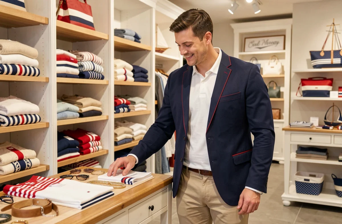 Un jeune homme en style casual-smart Tommy Hilfiger dans le magasin du Chesnay